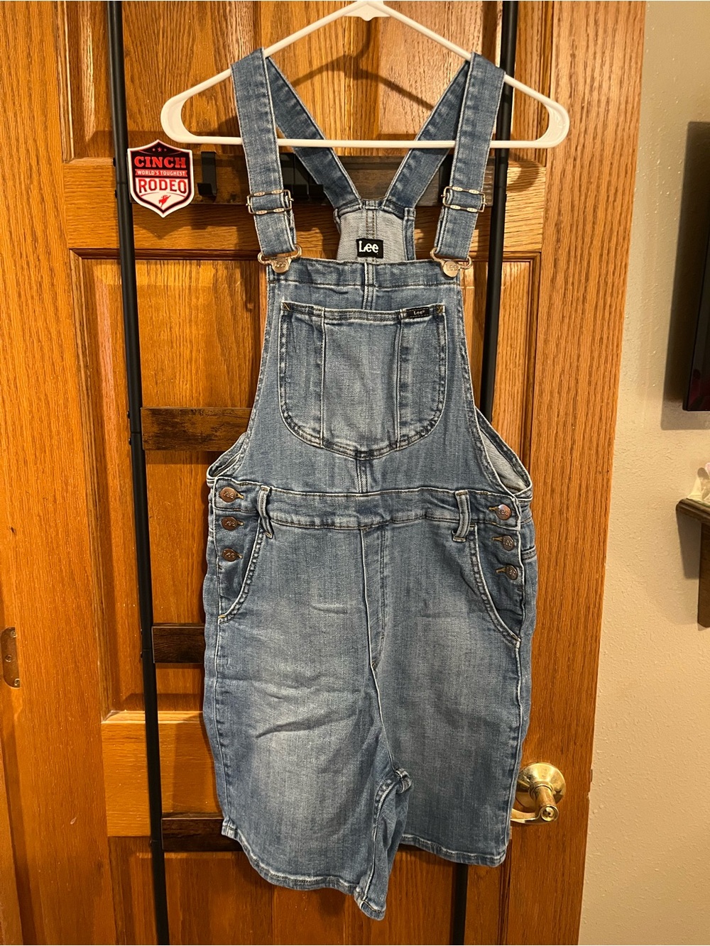 Women’s Vintage Lee Light Blue Relaxed Denim Short Overalls Medium